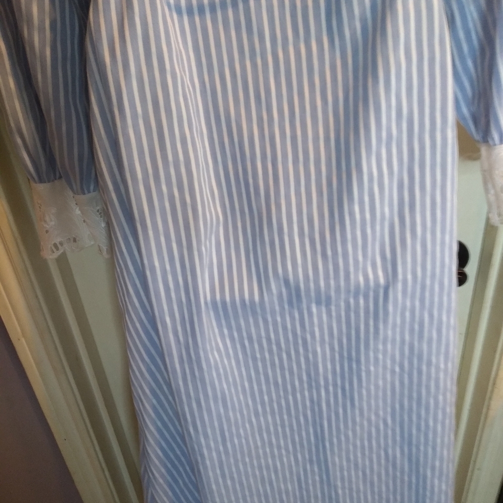 Alice Maloof robe Blue White Stripes Rope belt Sz L - Picture 6 of 11